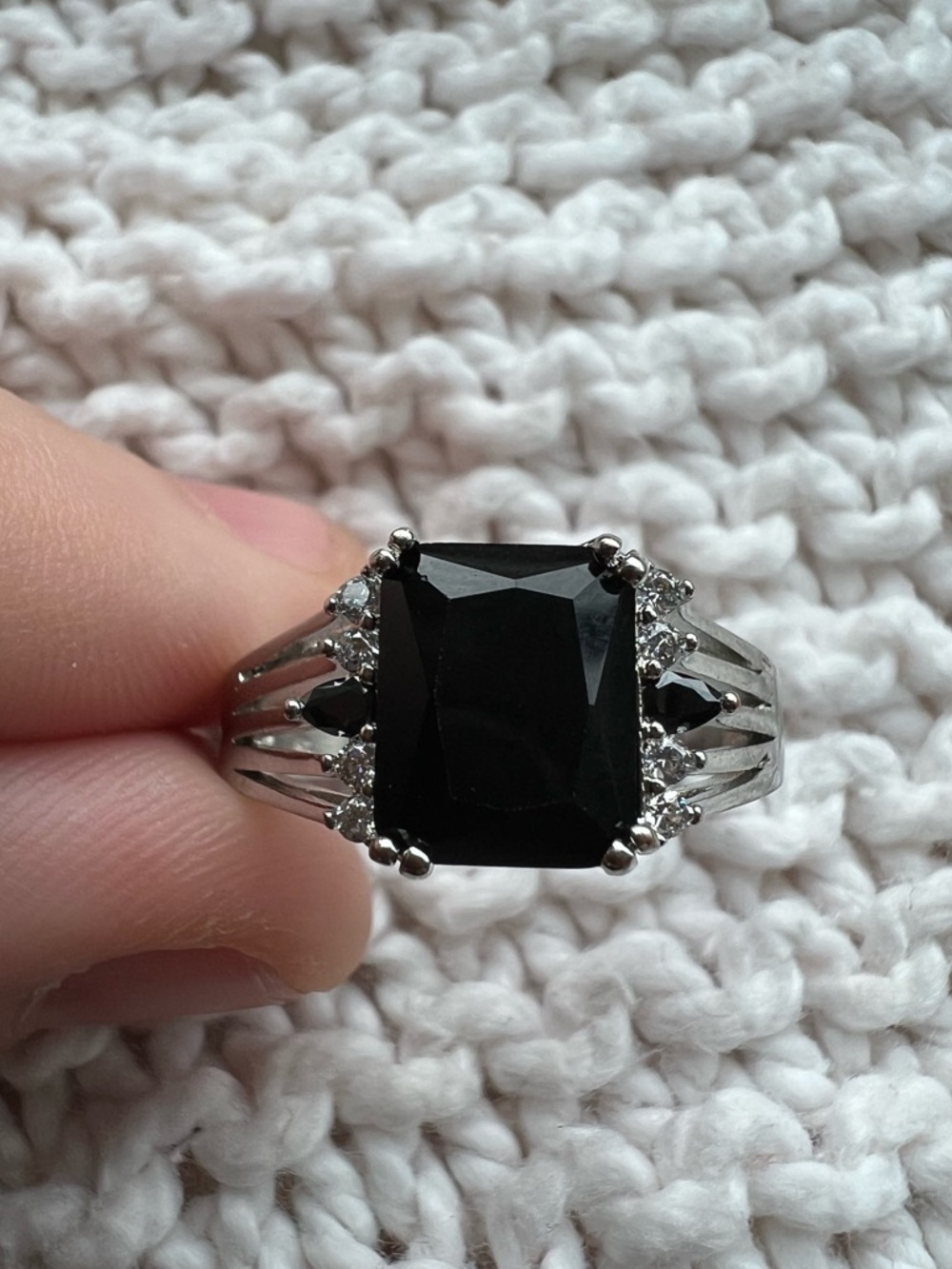 Vintage Unisex Sterling Silver Black Onyx Cocktail Ring with - signed 925 - 9.5 - Picture 2 of 11